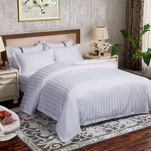 Hotel Bedding Striped Four Piece Set Wholesale Customized Size Pure White Cotton 3cm Stripe Bedding for Hotel