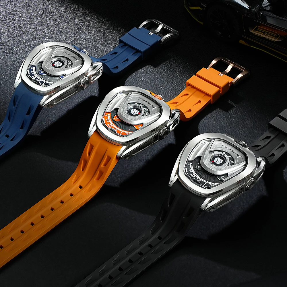 TSAR BOMBA Luxury Mens Automatic Mechanical Watches - Japanese Movement Sapphire Glass - 50M Waterproof Men's Watch - Square Wrist Watches 並行輸入品 TSAR BOMBA Luxury Automatic Mens Watch Set - Waterproof 100M