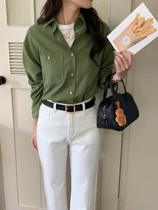 New Arrival Autumn Retro Brushed Corduroy Women Shirt