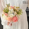White and pink roses-chamomile-coral roses bouquet