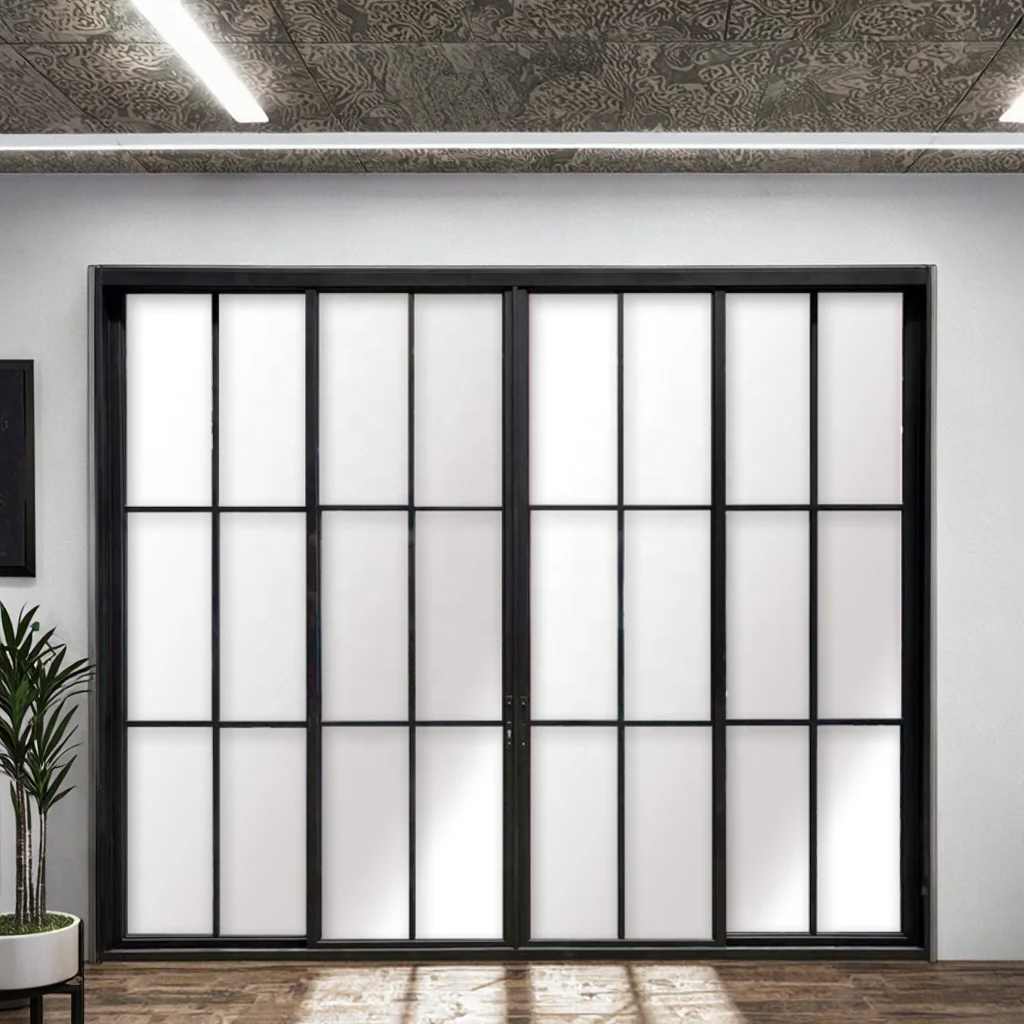 Modern Style Steel Double Glazing Tempered Glass Sliding Doors Windproof Feature Commercial Use 5 Year Warranty Silent Elegant manufacture