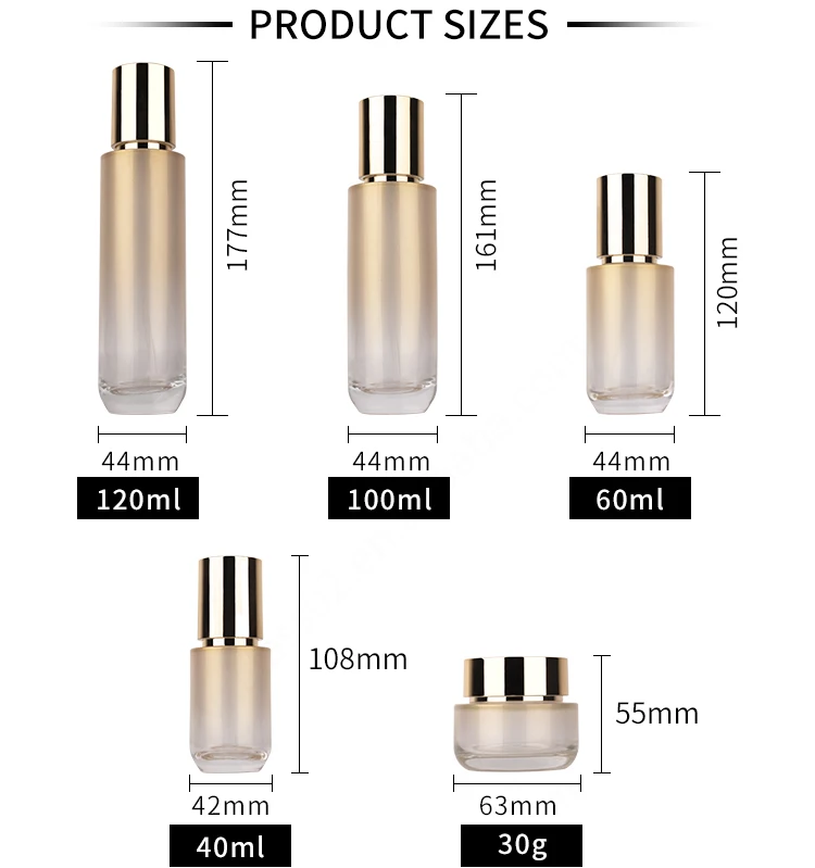 Skincare Glass Bottle 40/60/100/120ml Gradient Glass Lotion Pump Bottle Empty Refillable Cosmetic Packaging Set details