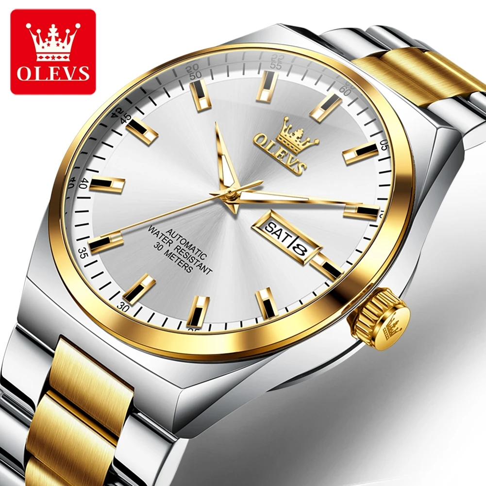 OLEVS 9907 High Quality   Gents Mechanical Watch  Stainless Steel Band Water Resist Calendar Simple Business Watch Supplier