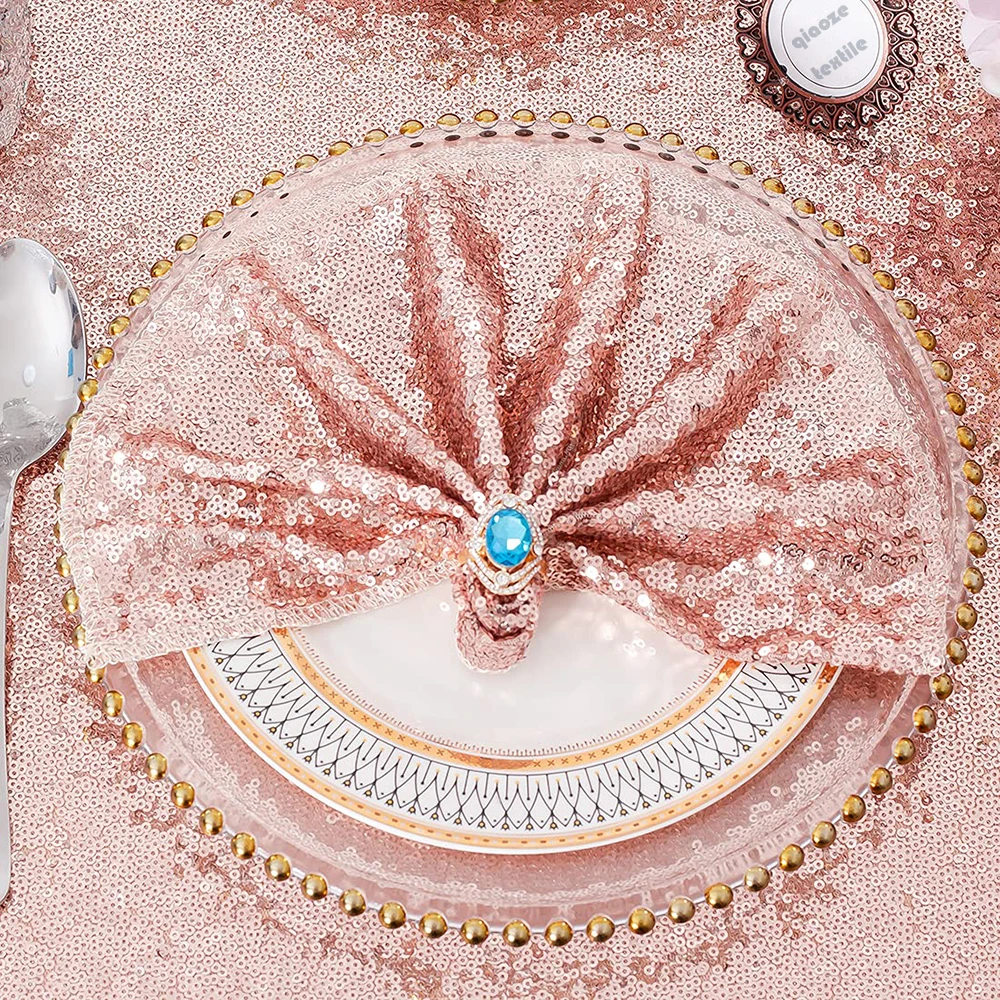 Оптовая продажа, сервировочные салфетки для отеля, скатерть из розового золота с блестками для свадьбы, вечеринки, Рождества, праздничное украшение