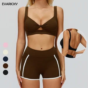 Evaricky New Design Hollow-out Sports Bra Contrasting Color Activewear Conjuntos Deportivos Mujer Gym Wear Workout Set for Women