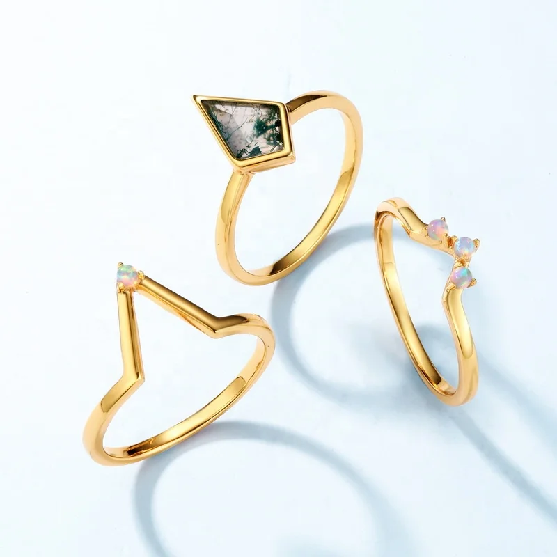 Minimalist Style Real Silver Plain Ring 18k Gold Plated Simple Rhombus