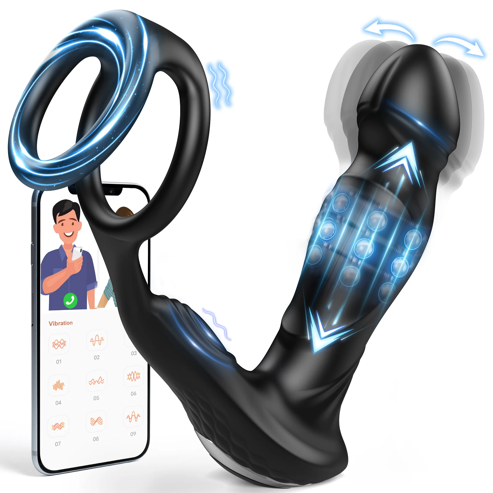 APP Control Soft Silicone Skin-friendly Adult Product Gay Anus Toys 9 Vibration Modes Anal Butt Plug Vibrator Cock Rings