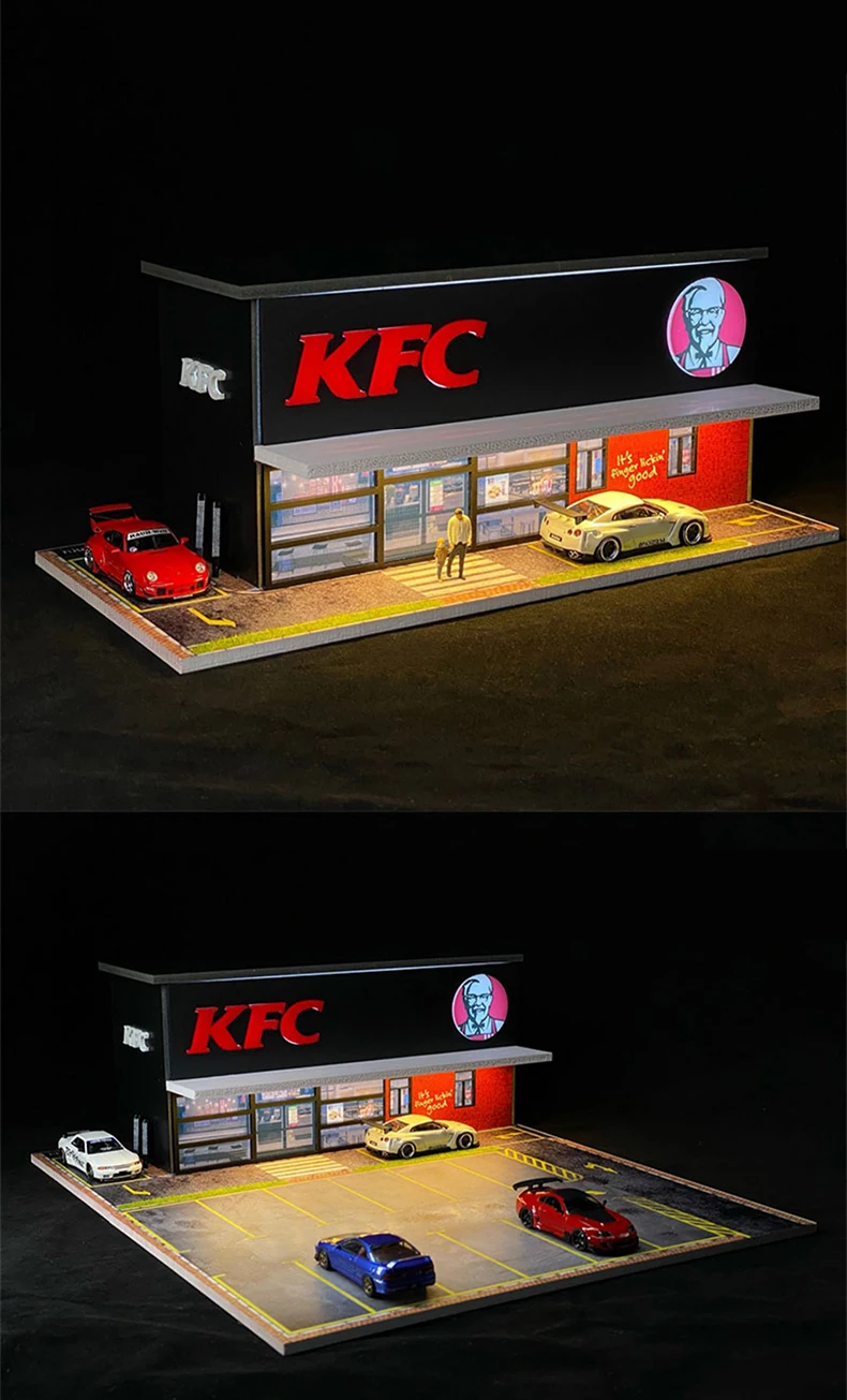 Hot-saling Simulation Kfc Shop Toy Parking Lot Model Scene 1/64 Scale ...