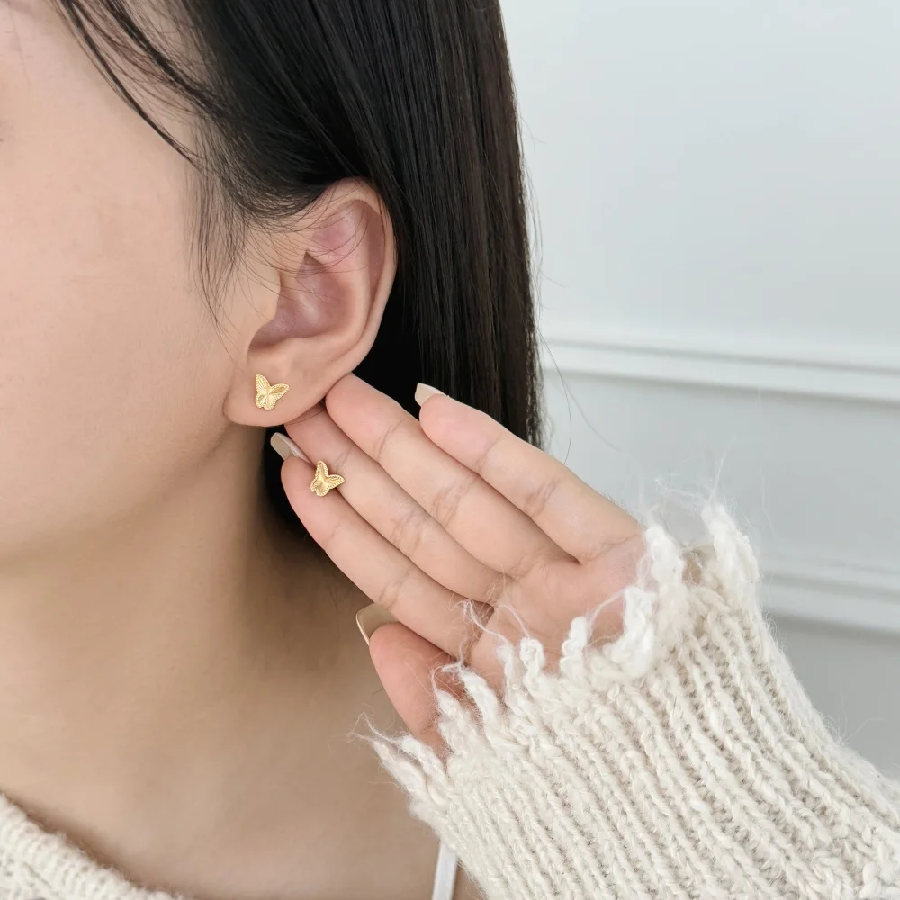 KAKODIY Unique Small 925 Sterling Silver Small Laser Textured Surface Butterfly Stud Earrings Women Daily Wear detail 9