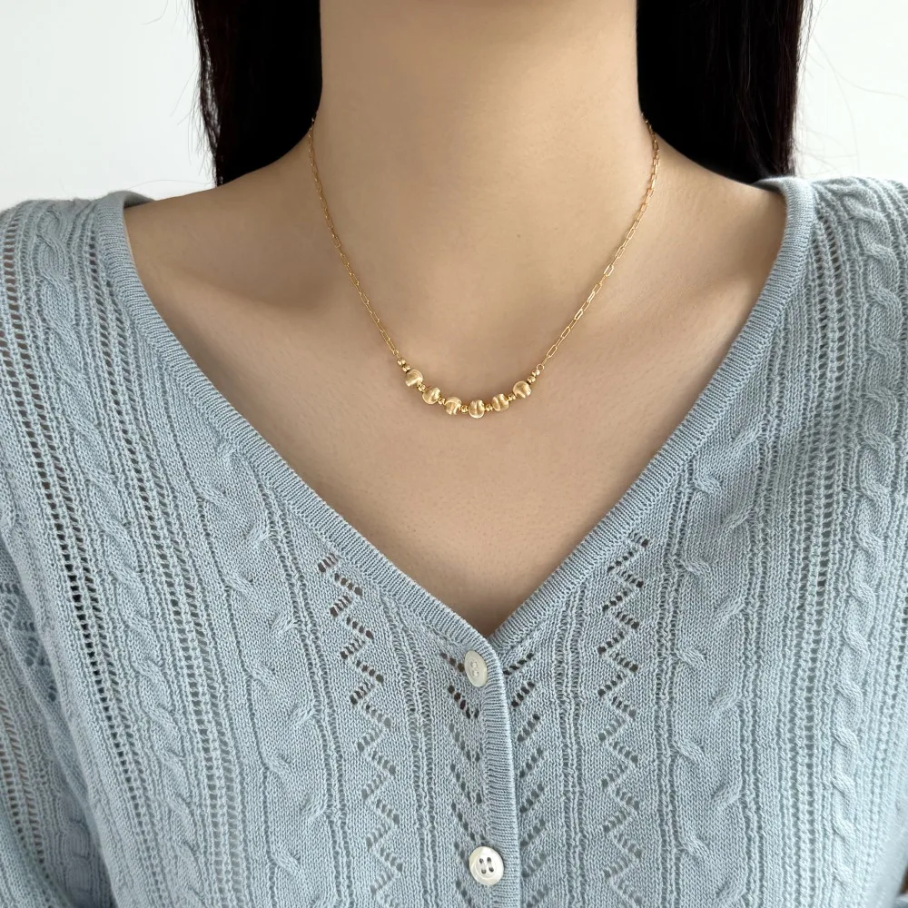 KAKODIY Dainty Design 925 Sterling Silver Rhodium 18K Gold Plated Chain Five Circles Polished Finish Beads Pendant Necklace for Women detail 2