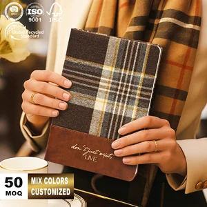 Exclusive Design Service Plaid Textile PU Leather Strip Personalized Durable Quality Writing Companion Shelf Display Notebook
