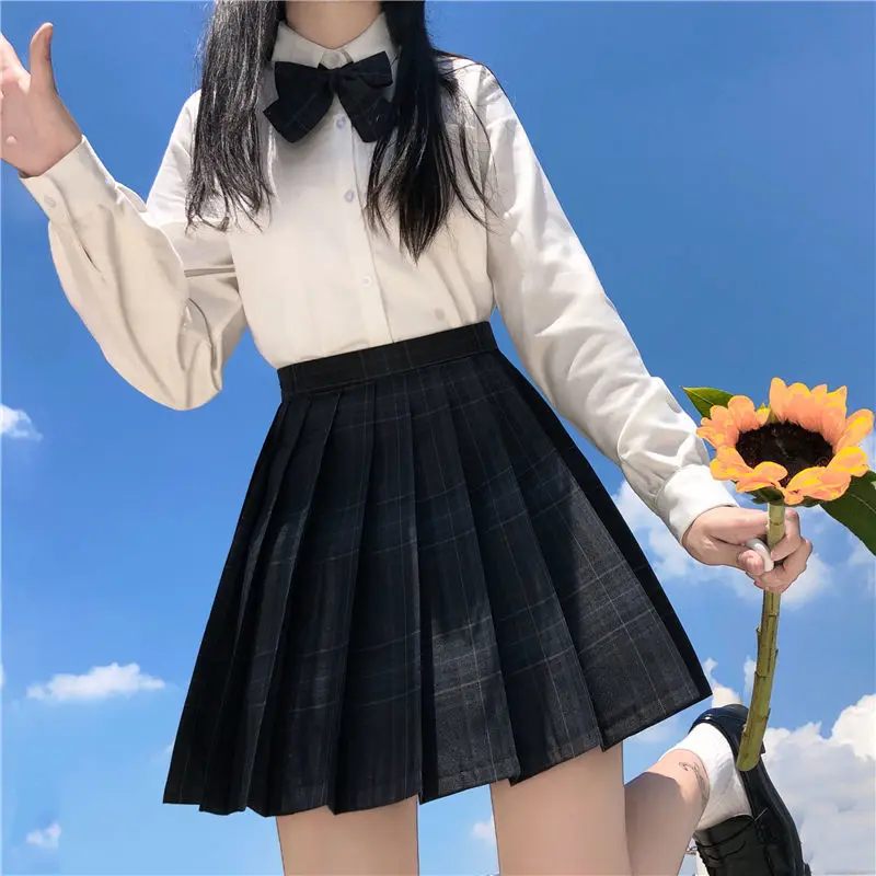 Harajuku japonês conjunto de três peças xadrez mini saia feminina uniformes  escolares saia a linha doce cintura alta mulher kawaii ternos & conjuntos -  AliExpress