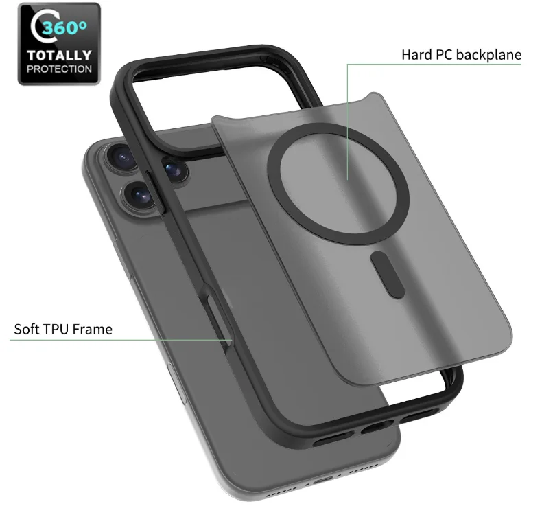 New Magnetic Wireless Charging for iPhone 17 16 Pro Max 16e 15 Plus 14 13 Mini Phone Case Matte PC Protective Skin With Holder