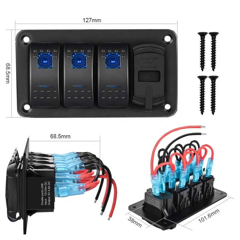 Nilight 5 Gang Switch Panel With USB Charger & Voltmeter - 12V/24V Waterproof For Cars & Boats