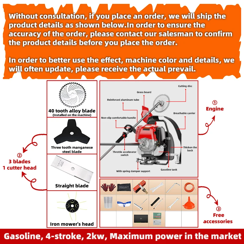 Multifunction Manual Backpack Gasoline 58cc Brush Cutters 4-stroke Machine