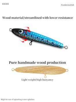 Metal Printed Wooden Floating Pencil Bait 16cm 45g Sea Fishing Deep Sea Golden Gun GT Cattle Port Luya with Hooks – Metal Jig – view 3