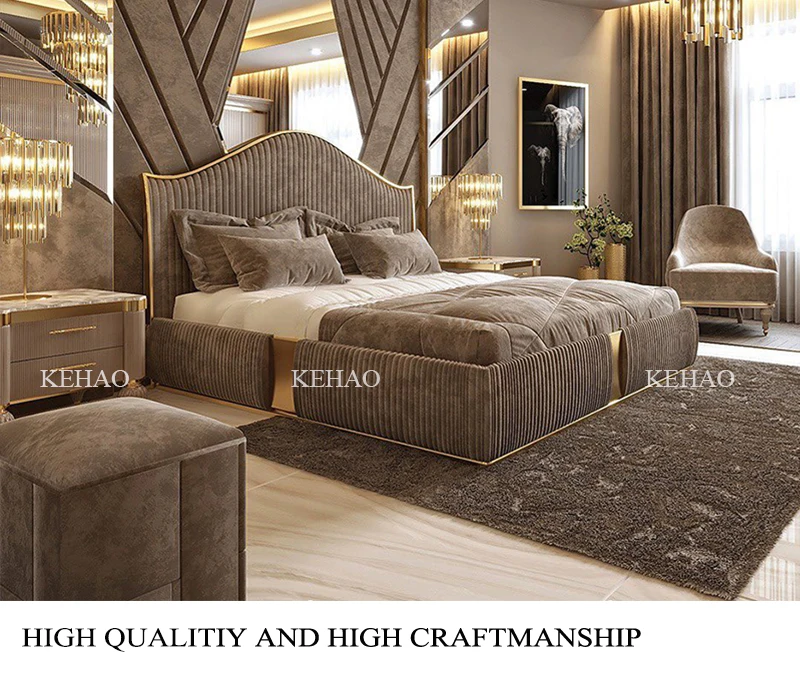Luxury King Bed Frame with Soft High Headboard - Postmodern Winged ...