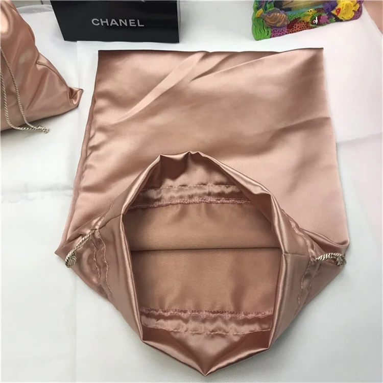 Customize Large Rose Gold Dust Satin Silk Pouch Dust Bag Custom Logo