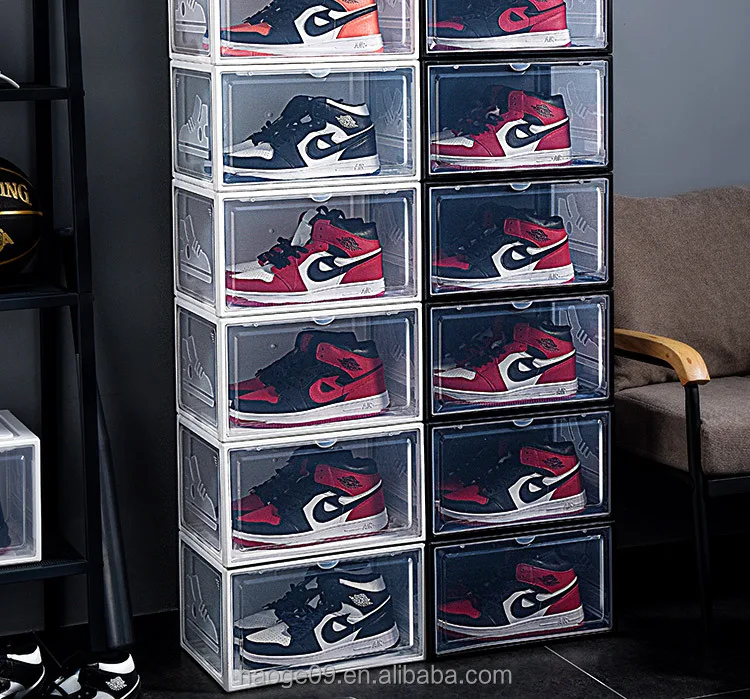 Plastic Stackable Shoe Organizer Bins Shoe Holder Space Saving Foldable Storage Boxes For