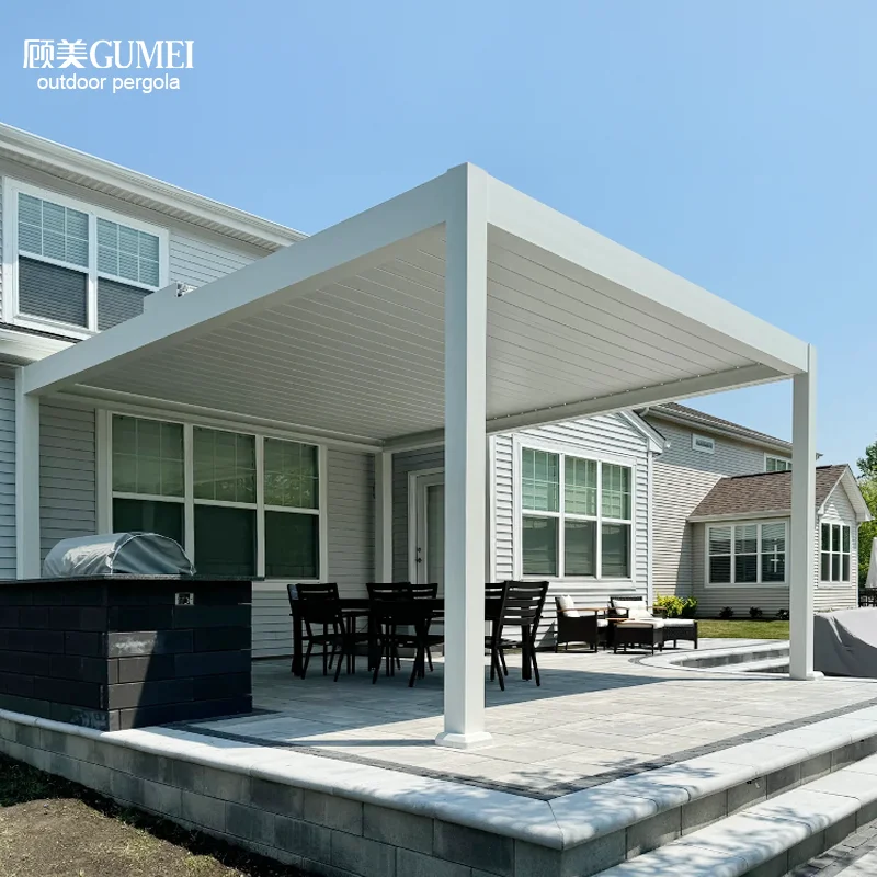Modern Automatic Patio Gazebo Outdoor Arches Bioclimatic Aluminium Pergola Opening Louvred Roof