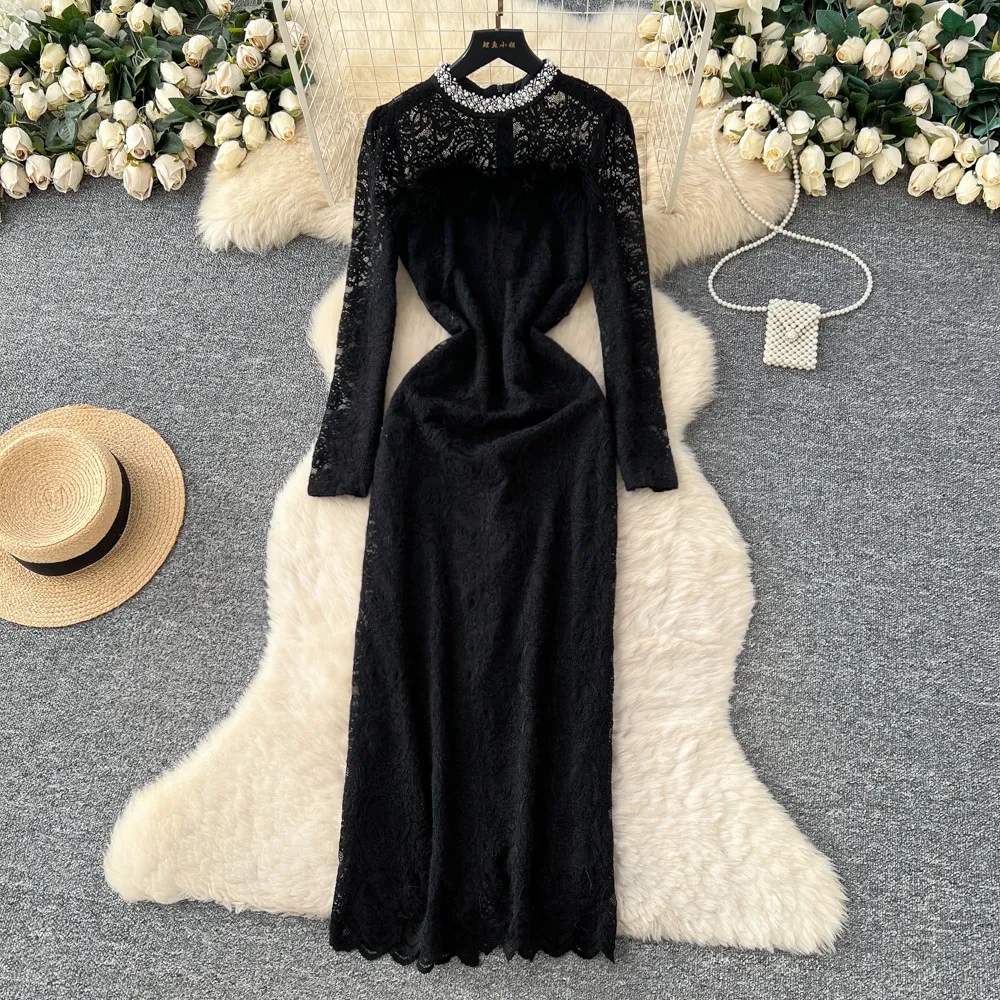 lace dress with fur Black Lace Mini Dress with Red Faux Fur Trim  FINESSE