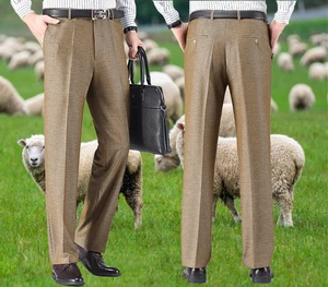 High-end Woolen Men's Trousers for Autumn and Winter Thick Loose Straight-leg High-waisted Casual Pants