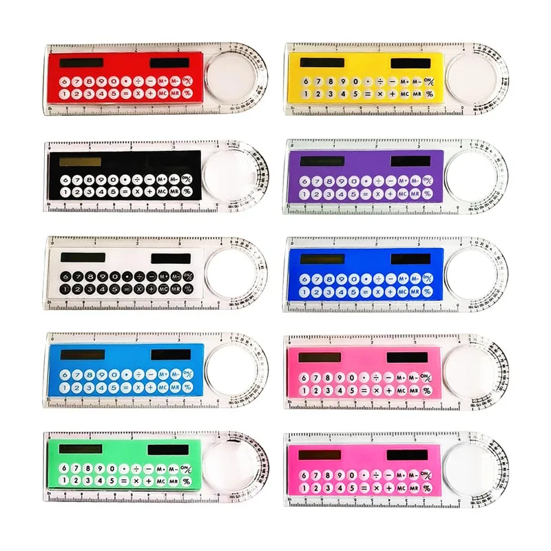 Mini Ultra-thin 3 in 1Ruler Solar Calculator Multifunction 10cm Ruler School Stationery Students Plastic 10cm Ruler