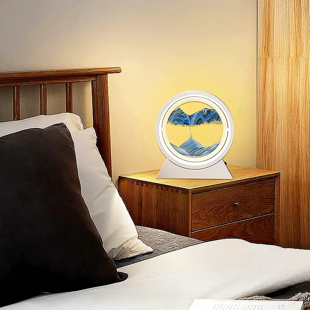 Hot New Colorful 360 Rotation Hourglass Quick Sand Bedside Table Light