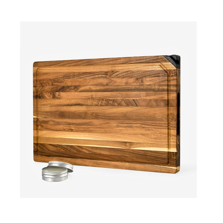 Large Handmade Teak Cutting Board with Integrated Knife Sharpener 46x30x3 cm Reversible with Handles Juice Groove for Chopping