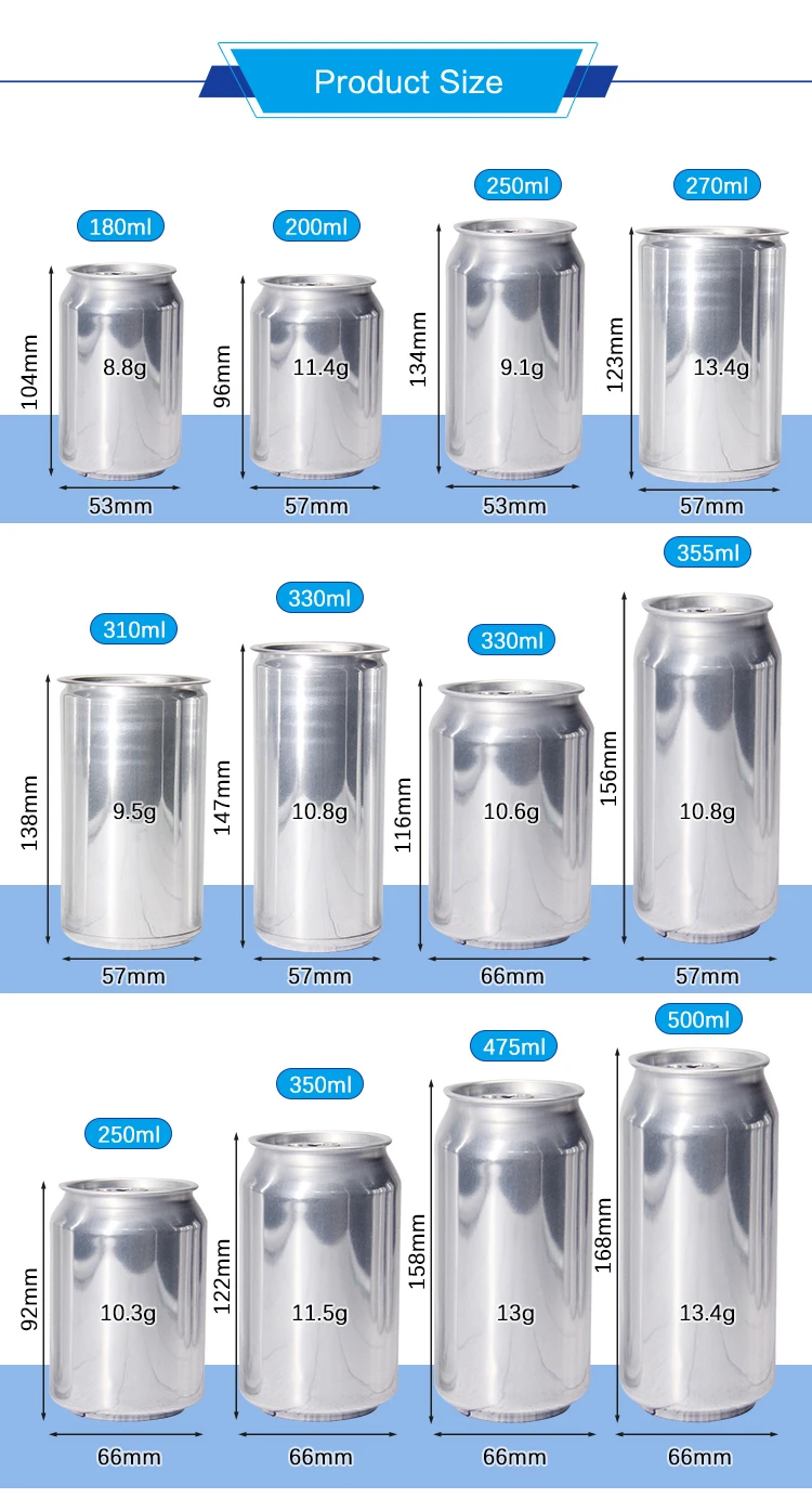 Aluminum 180ml 200ml 250ml 330ml 355ml 473ml 500ml Energy Drink Can Empty Beer Can For Drink