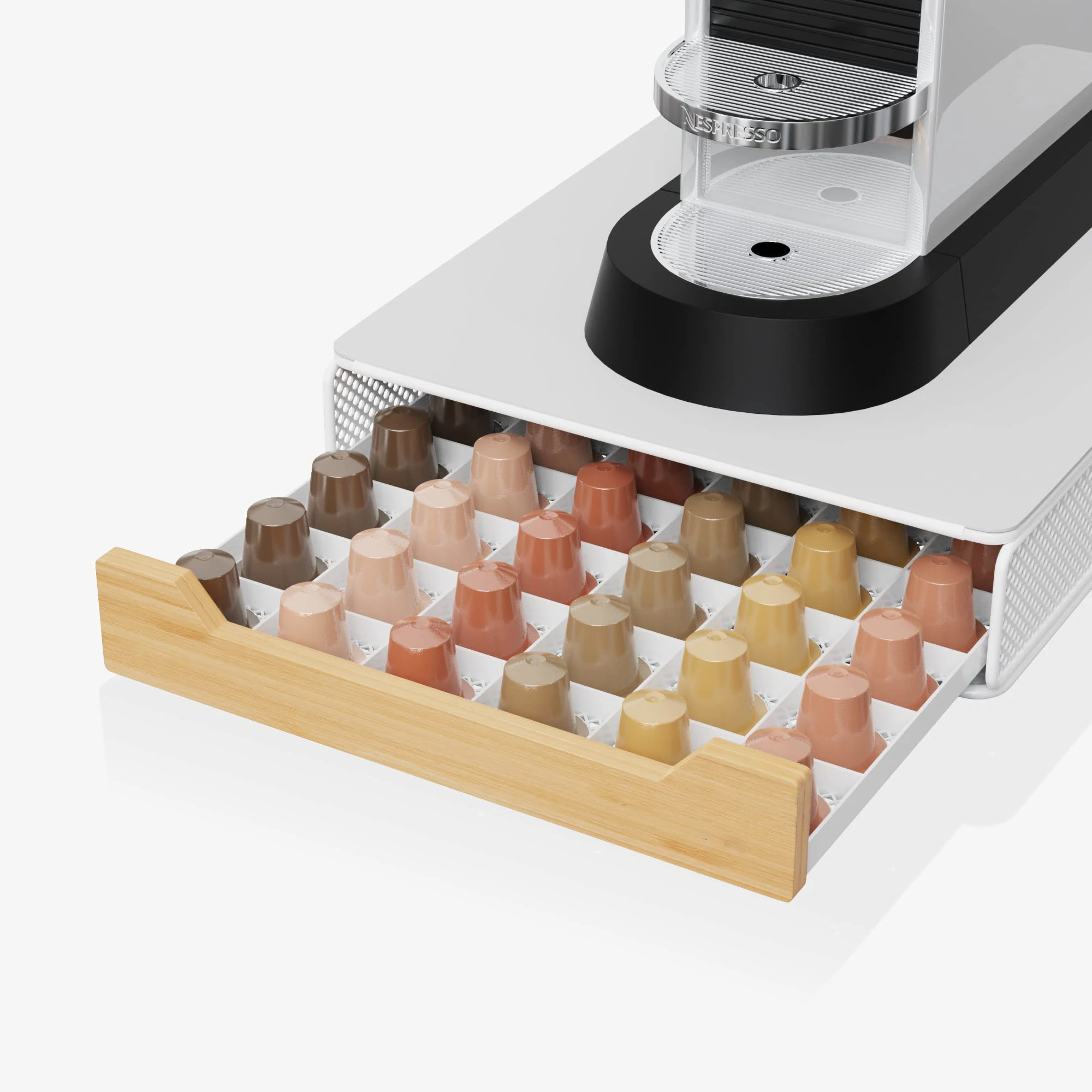 Bamboo Coffee Pod Storage Drawer Holder Compatible with Nespresso 60 Pods Coffee Capsules Drawer