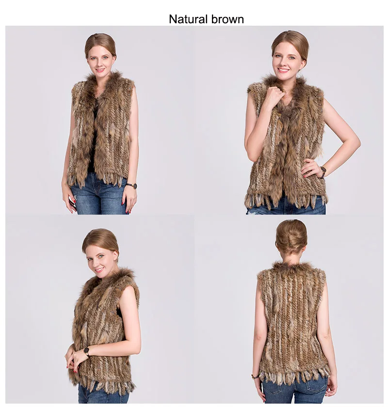 2023 Beautiful Womens Tassel Rabbit Fur Vest with Raccoon Trim - ursfur