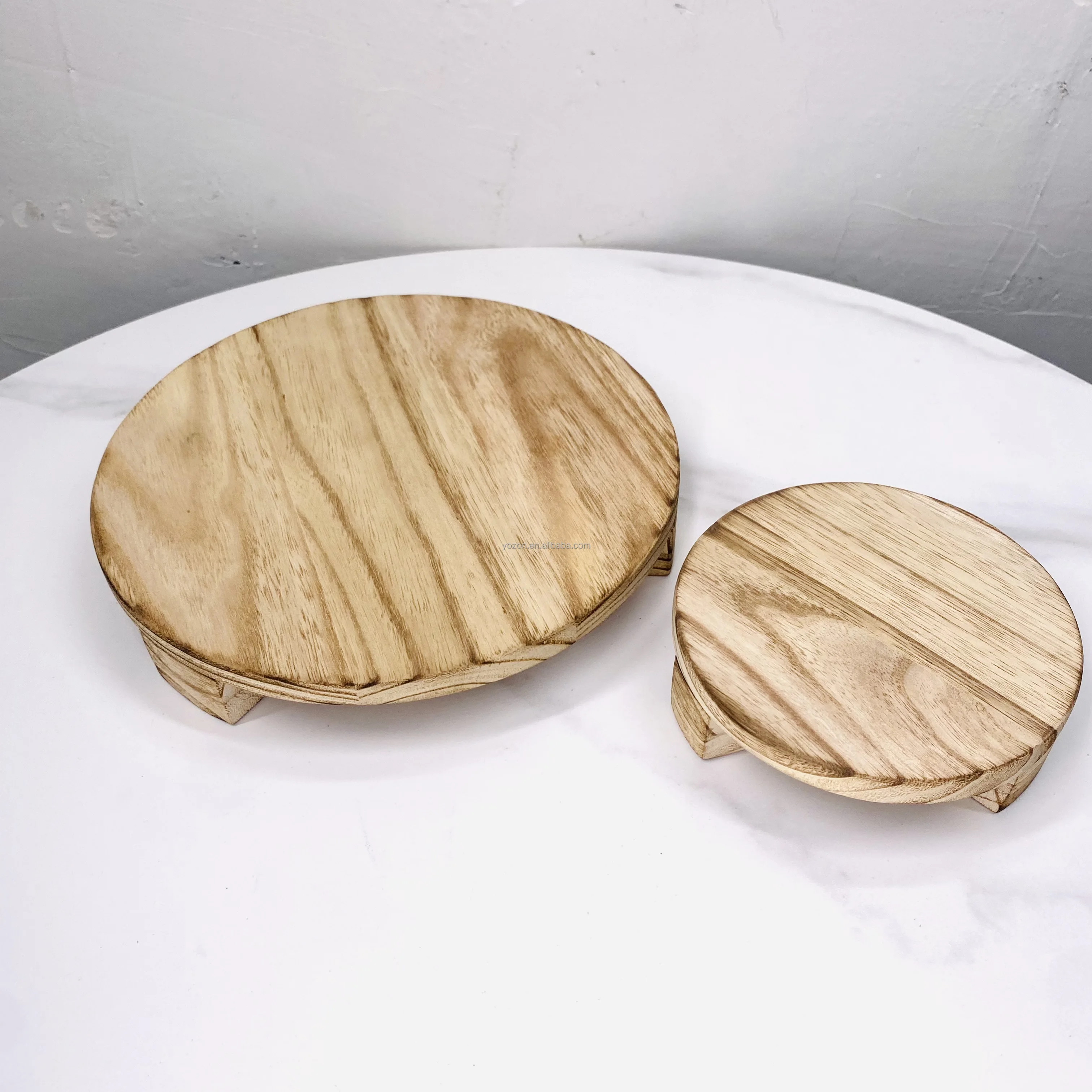 Wooden Craft Pedestal Board,Wooden Decorative Display Tray With Feet