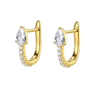 Customized 925 Silver Earrings with U-shaped Ear Hooks and Pave-set Zircon for Woman