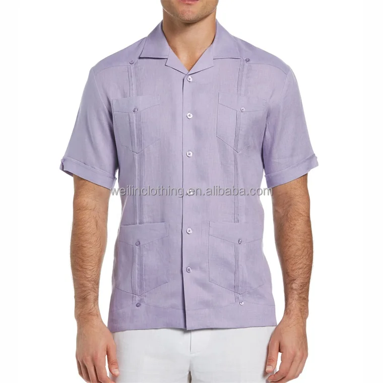 Custom short sleeve patch pockets embroidered guayabera shirt for men