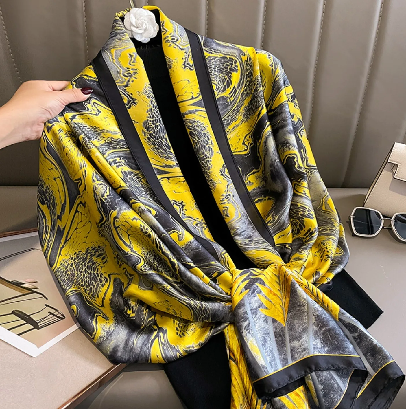 Wholesale Hot Sale 2022 Luxury Designer Horse Printed Large Silk Head  Scarves Muslim Hijabs Fashion Women Silk Scarf With Chain Pattern From  m.