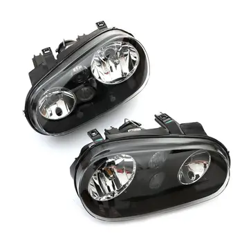 VISHN Pair Headlights for VW 99-06 Golf 99-02 Cabrio Headlights Assembly Black Housing Projector Fog Light