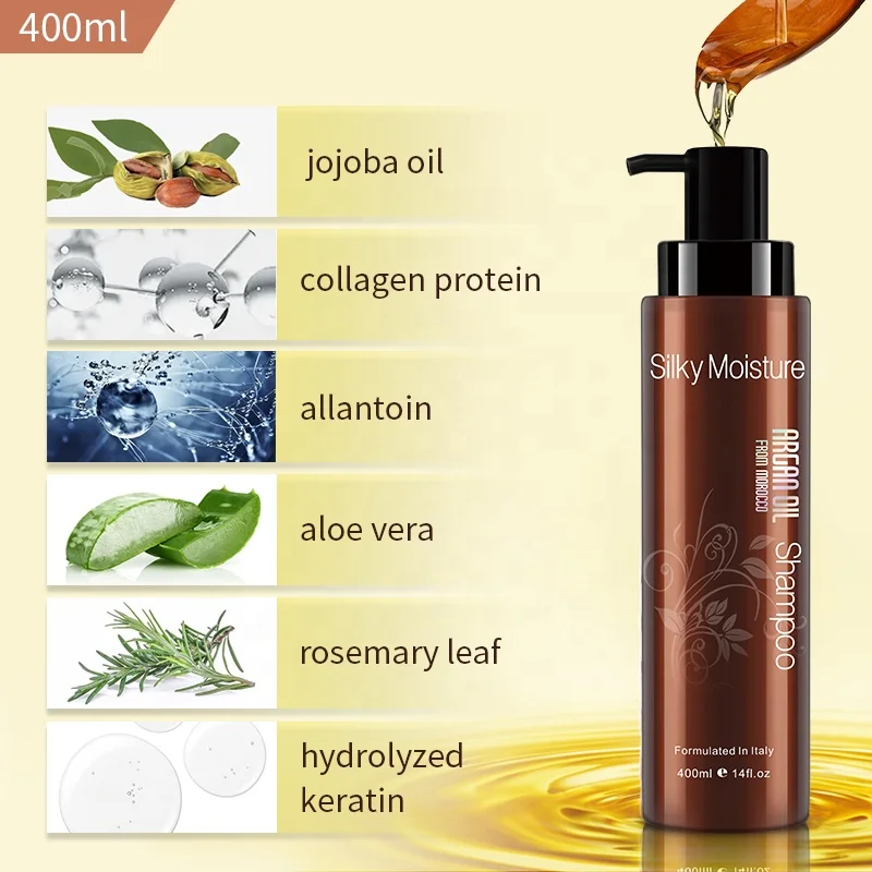 NUSPA 400 мл/1000 мл/20 мл аргановое масло шелковистый кератин коллагеновый увлажняющий шампунь с аллантоином алоэ розмарином против перхоти Гладкий