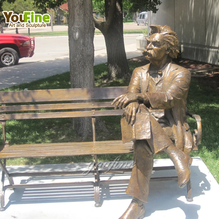 YOUFINE High Quality Famous Figure Customized Life Size Bronze Albert Einstein Sculpture Man on Bench