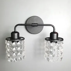 Luxury LED Boundary Hotel Bedside Wall Lamps Black Reading Crystal Wall Bracket Light Corridor 2 Lights for Indoor Use Iron Body