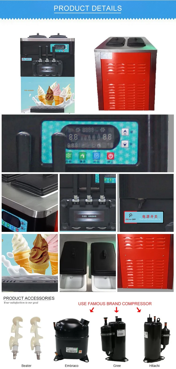 Sinopes Ykf826t Table Top Soft Ice Cream Machine 3 Flavors Ice Cream