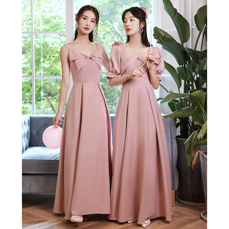 S153F 2025 New Autumn Sister Group Skirt Satin Can Wear Simple and Elegant Dresses Everyday for Maid of Honor