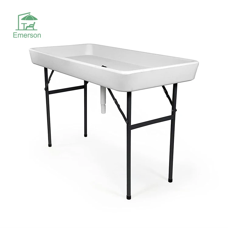 EMERSON 4ft Outdoor Ice Cooler Folding Table Portable Fishing Cleaning Table Plastic Folding Table