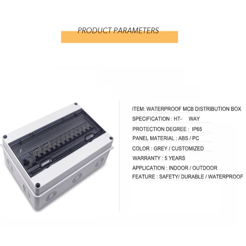 Long Warranty Durable in Use IP65 Waterproof Surface Mounted 12 Phase Miniature Circuit Breaker Distribution protection Box