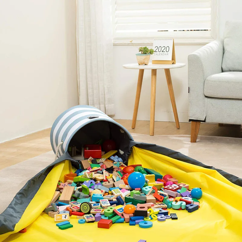 Custom Thickened Oxford Toy Storage Bag Kids Fabric Building Bricks Storage Bucket With Double-Layer Quick Foldable Play Mat