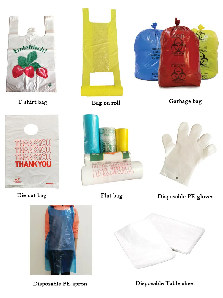HDPE Green Yellow Blue Red T-shirt Plastic Bag Food Packaging Vest Carrier Plastic Bags T-shirt Shopping Bag