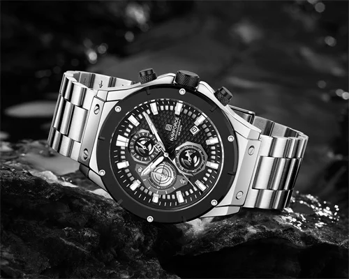 NAVIFORCE 8026 SB Factory Small Three Needle Watches for Men Chronograph Stainless Steel Strap Men Wrist Watches Big Dial Clock