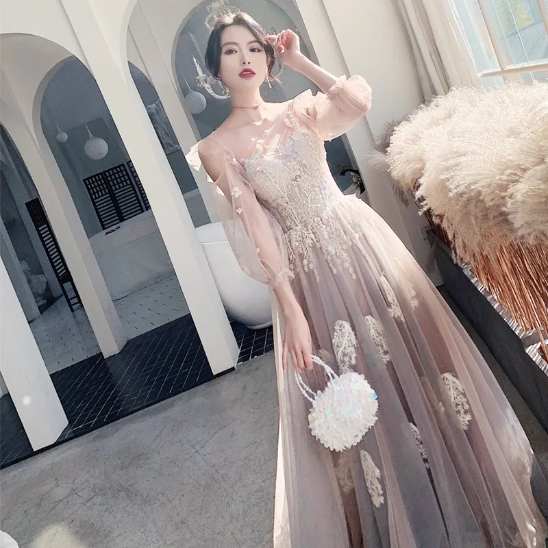 Pink Floral A-line Floor-length Evening Dress With Beading & Embroidery Oem| Min Order 2 ct