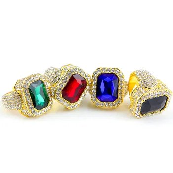 New Silver Men's 14K Diamond Ruby Green Blue Ring Engagement Gold Plated Jewelry Rings Iced Out Hip Hop Rings