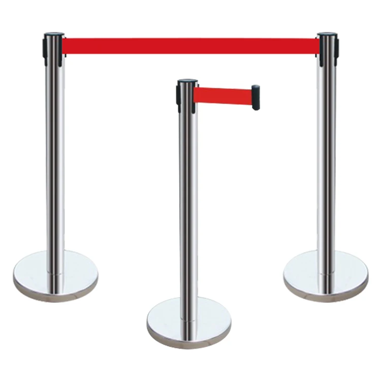 2 Crowd Control Stanchions Stand Queue Line Post Barrier Retractable Belt Red 
